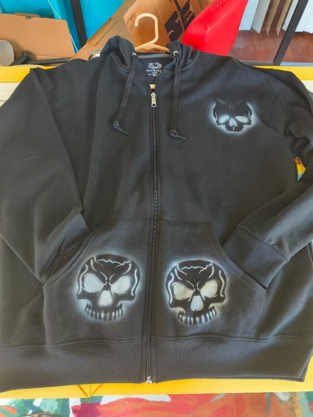 Handmade, airbrushed gothic, Skull themed XL gender-neutral hoodie